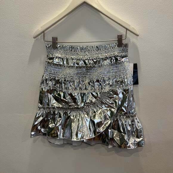 NWT Isabel Marant Silver Metallic mini skirt ruffle cotton size 34 FR 20753332 - Picture 5 of 16
